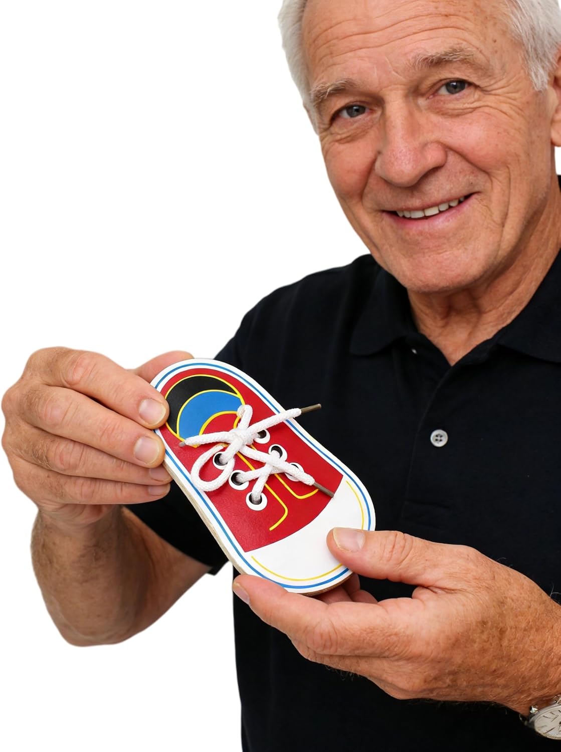 RARITYUS Shoes Shape Threads Lacing Board Ropes Puzzle & Dementia Products, Weaving Wooden Board & Cognitive Motor Skills for Adults & Seniors