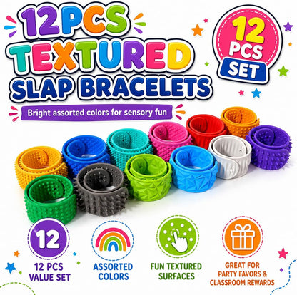Sensory Fidget Toys for Kids: Textured Silicone Slap Bracelets 6 Pack, Stress Relief Fidgets for Autism ADHD, Wearable Sensory Toys for Adults Office Desk, Calm Down Travel Airplane Toys