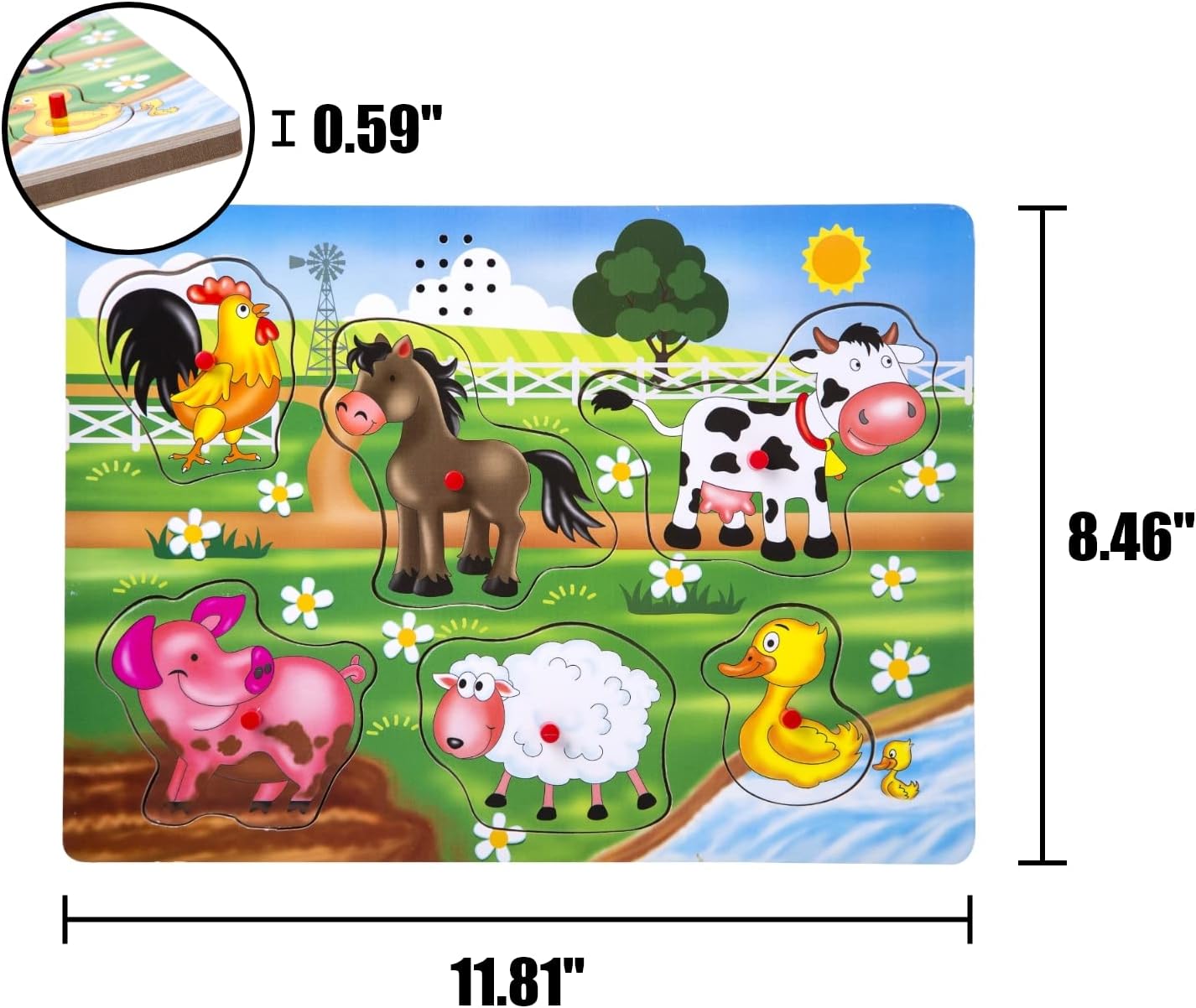 Wooden Transportation Sound Peg Puzzles for Toddlers, Wooden Pegged Puzzle with Sound Effect for Toddlers and Preschoolers, Educational Learning Toy Gift