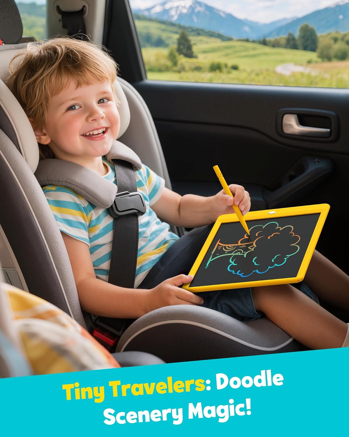 TEKFUN LCD Writing Tablet for Kids, 10-inch Coloring Drawing Pad, Mess Free Doodle Board, Airplane Travel Toys for Boys and Toddlers, Road Trip Essentials, Gifts for 3 4 5 6 7 8 Year Old Girls(Blue)