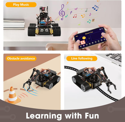 Robotics for Kids Ages 12-16, ACEBOTT 4 in 1 Smart Robot Arm with 5DOF + Tank Car, STEM Toys Coding Kit Compatible with Arduino & Scratch, App & Remote Control, for Kids & Teens