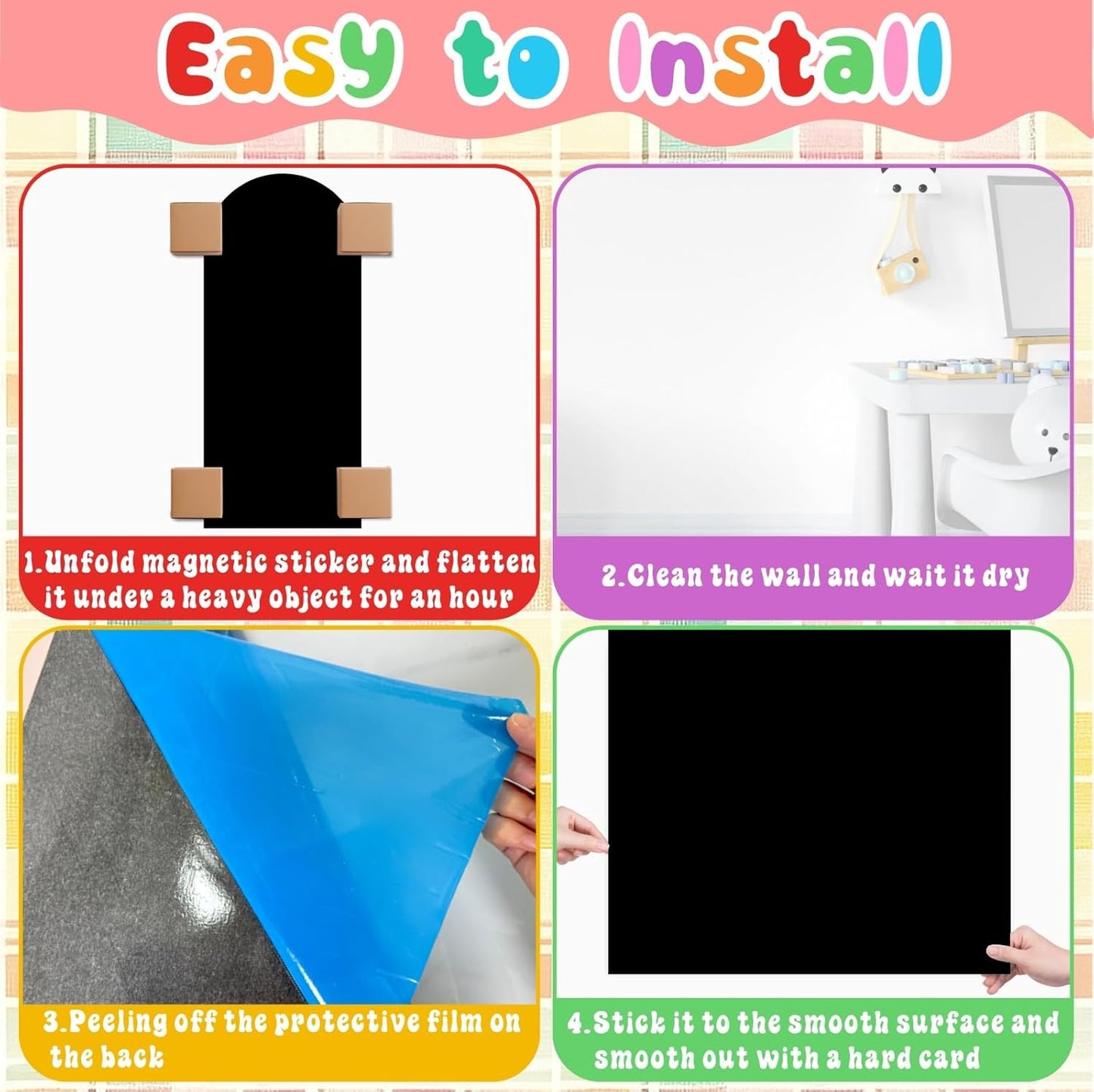 8 PCS Magnetic Wall Decals for Kids Magnetic Chalkboard Peel and Stick Magnet Sheets Board Sticker Tangram Puzzle Self Adhesive Contact Paper Dry Erase Blackboard for Playroom Homeschool 15.7"x10.4"