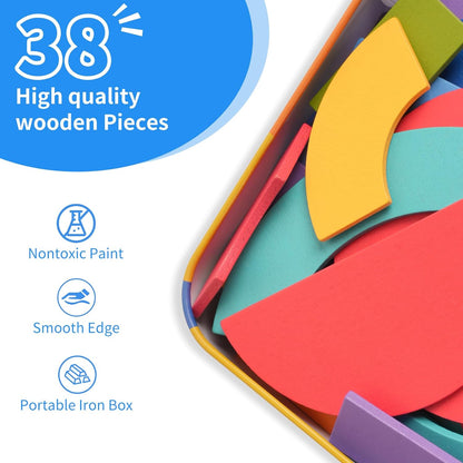 Wooden Tangrams Pattern Blocks, Cognitive Difficulties for Elderly People, Brain-Boosting Crafts Activities for Elderly（Elephant Style）