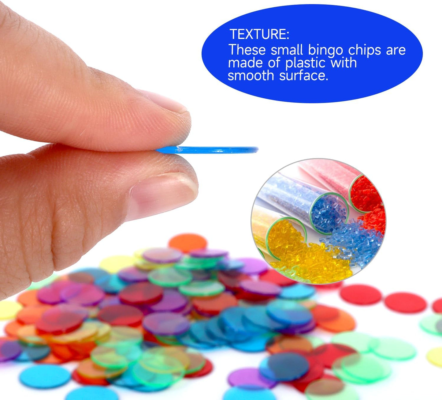 GSE Games & Sports Expert Blue Bingo Chips, 500 Pieces 3/4-Inch High-Contrast Transparent Counting Chips for Bingo Games, Parties