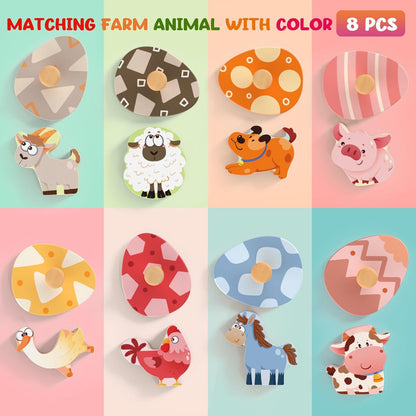Zeoddler Easter Wooden Puzzles for Toddlers, 8 Pcs Farm Animal Matching Egg Puzzle, Montessori Toys for Boy Girl Birthday Gifts, Preschool Learning Activities & Educational Toys for Boys, Girls