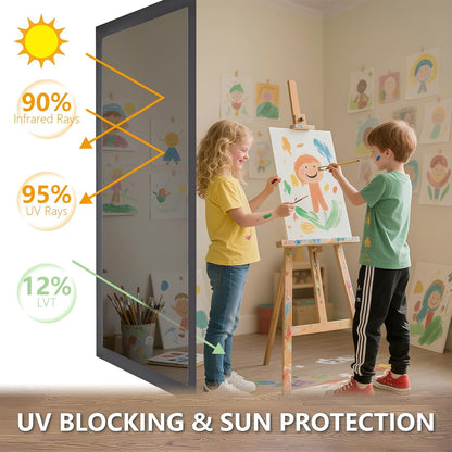 LEMON CLOUD Window Film, Decorative Window Privacy Film, Window Film Privacy Static Cling Frosted, Anti-UV Sun Blocker Heat Control for Home(Grayish Black, 17.5 x 78.7 inches)