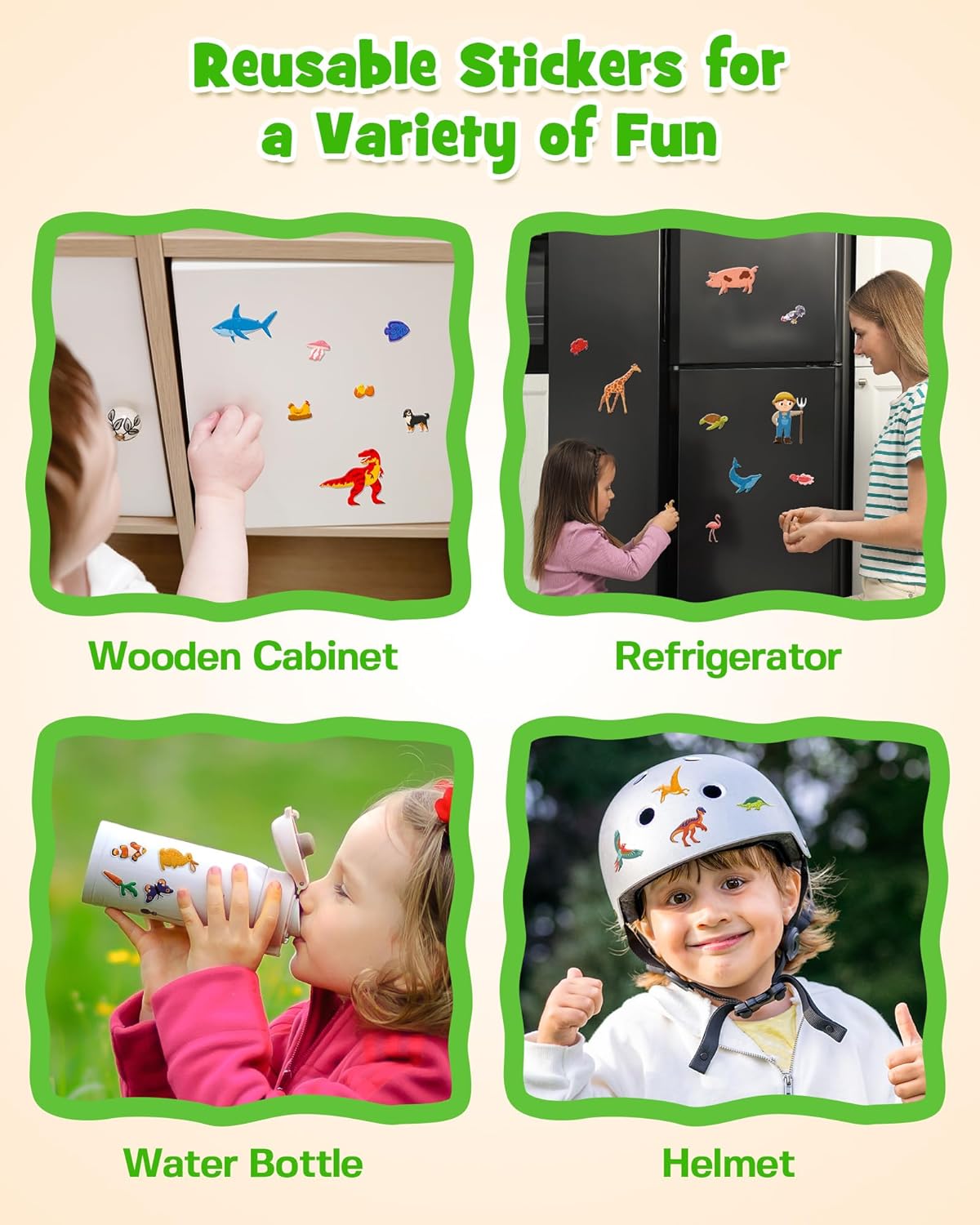 D-FantiX 3D Puffy Stickers for Kids Ages 4-8, Reusable Sticker Books for Toddlers 2-4 Years, Farm Dinosaur Ocean Safari, Car Road Trip Activities, Airplane Travel Toys, Birthday Gifts for Boys Girls