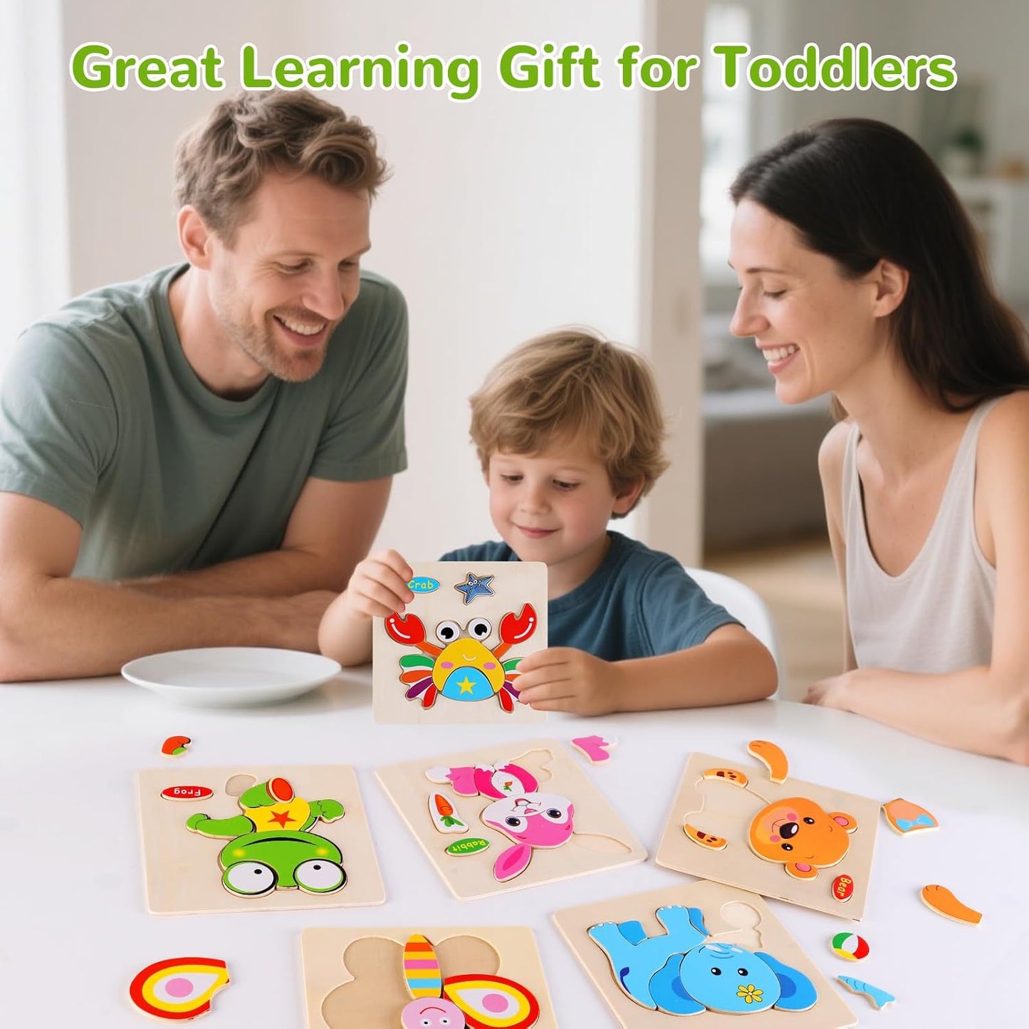 Wooden Puzzles for Toddlers 1-3, Pack of 8 Toddler Animal Puzzles Ages 2-4, Montessori Educational Animals Jigsaw Puzzles Christmas Birthday Gift for Baby Girl Boy Ages 1 2 3 4 Year Old