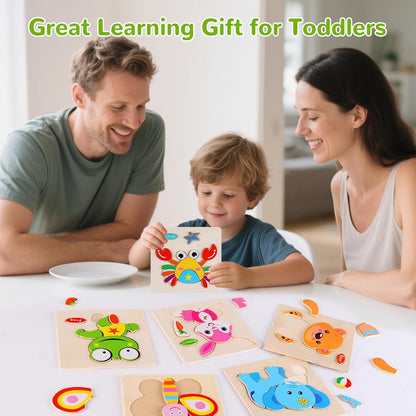 Wooden Puzzles for Toddlers 1-3, Pack of 8 Toddler Animal Puzzles Ages 2-4, Montessori Educational Animals Jigsaw Puzzles Christmas Birthday Gift for Baby Girl Boy Ages 1 2 3 4 Year Old