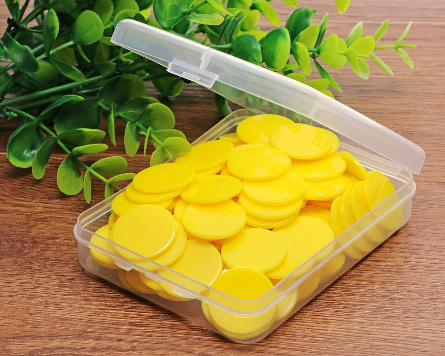 Shapenty 25mm/1 Inch Small Plastic Learning Counters Disks Chip Counting Discs Markers for Math Practice and Poker Chips Game Tokens with Storage Box,120PCS (Yellow)