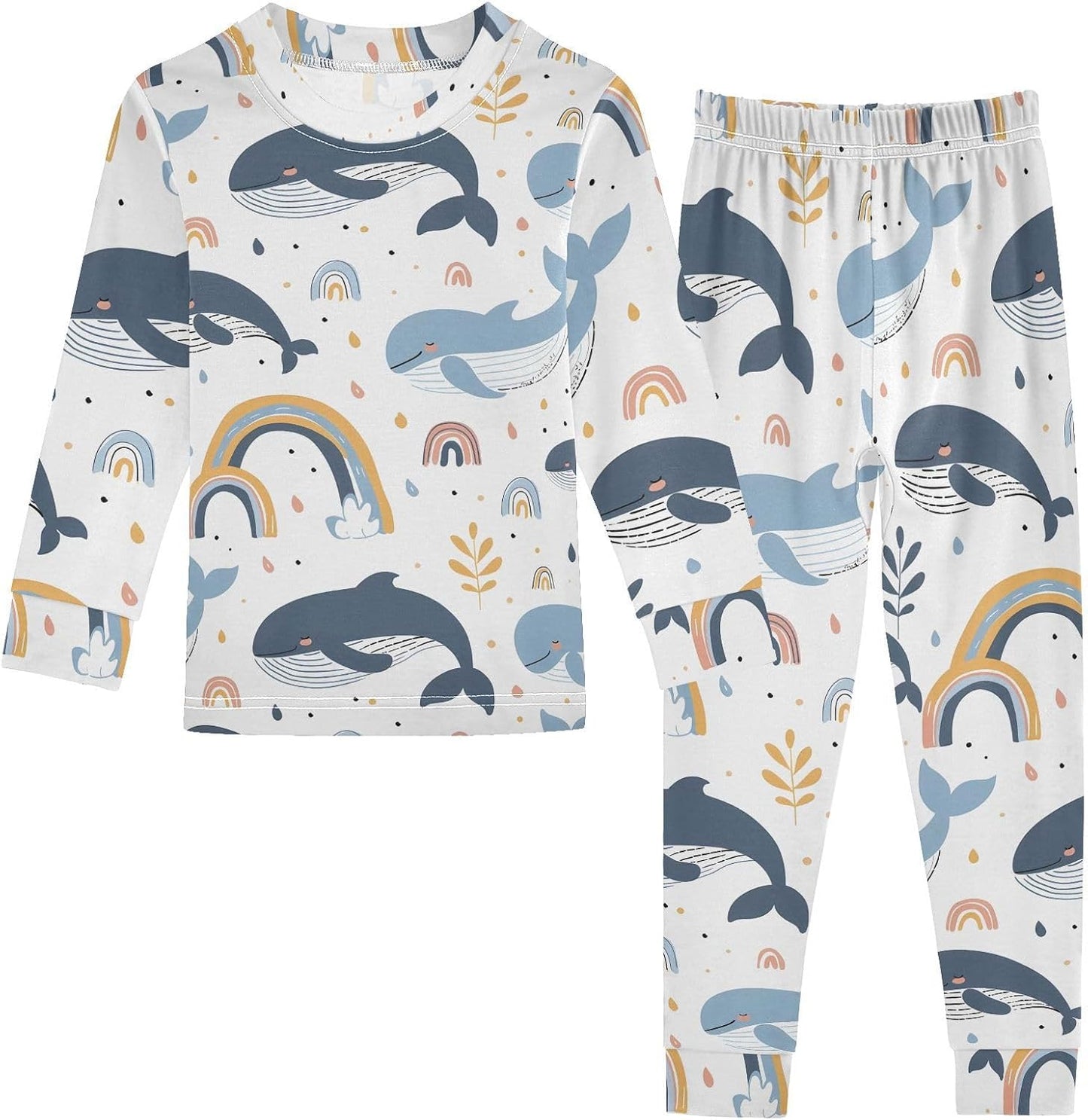 ALAZA Shark Starfish Palm Tree 2 Piece Pajama Set Long Sleeve Top and Pants Sleepwear Unisex - Colors A