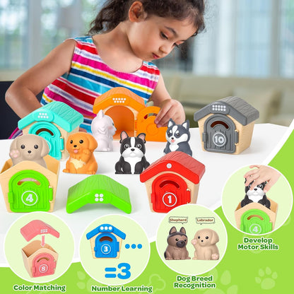 Learning Toy for Toddlers 1 2 3 Year Old, 10 Farm Animal Toys & 10 Barns, Counting, Matching & Sorting Montessori Educational Sensory Toys, Christmas Birthday Easter Gift for Baby Boy Girl 1-3