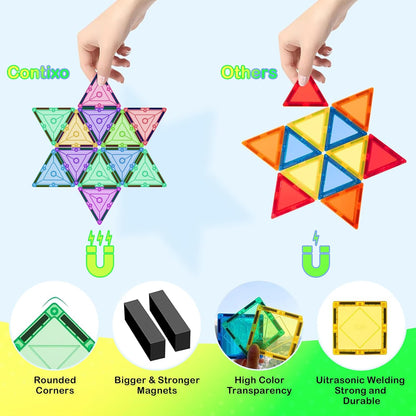 Contixo STEM Building Toys - 110 pcs Marble 3D Magnetic Run Tiles Learning Stacking Educational Building Blocks Set, Creativity Beyond Imagination, Inspirational, Recreational Toy for Kids