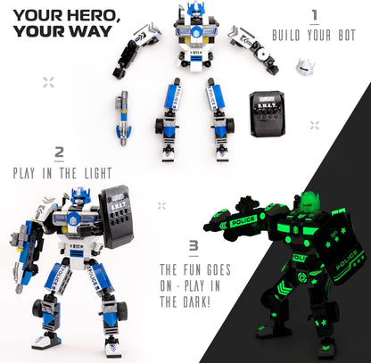 JITTERYGIT Robot Army Buildable Mech Soldier Glow in The Dark Gift Toy Set, Helicopter Military Creative STEM Project, Dinosaur Building Bricks Kit for Kids Ages 6-11 Years Old