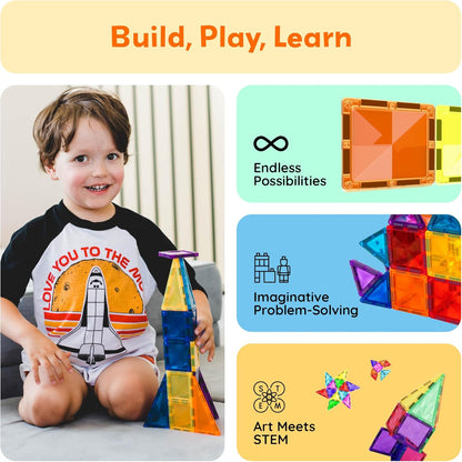 PicassoTiles 40pc Nano Mini Magnetic Tile Construction Building Blocks Travel Toy Set with Storage Case STEM Educational Fun Learning Magnet Tiles Stacking Toys for Toddlers Girls Boys Ages 3+ PN01