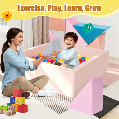 Tangram Puzzles modular kids play couch building fort, Children explorer sofa with Ball Pit, Kids playroom convertible furniture for Inspiring Child Creativity, Made entirely of sponge (Blue Series)