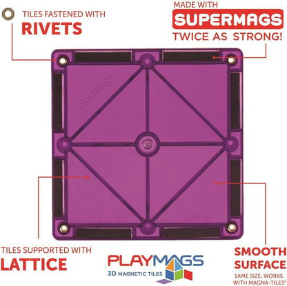 Playmags Magnetic Tiles for Kids 100-Piece Set, STEM Educational Building Blocks Toys for Kids, Includes Click-in ABC Learning Tiles, Gift for Boys & Girls, Add on Magnetic Figures, Car Set Available
