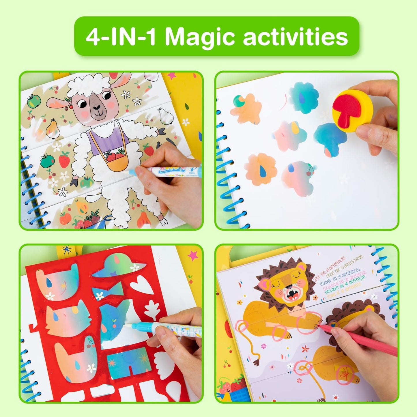 Avenir Reusable Water Coloring Book for Toddlers 3-5 – Mess-Free Paint-with-Water Travel Toy Airplane Activities Road Trip Quiet Book, Water-Reveal Activity Pad, 3-in-1 Creative Set