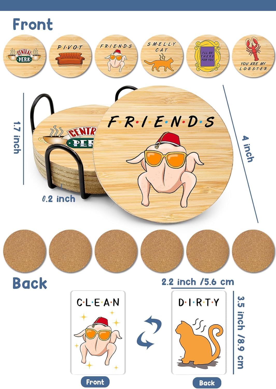Golden Girls TV Show Merchandise,6 PCS Cork Coasters for Drinks,Funny Set with Coasters Holder,Golden Girls Fans Clean Dirty Dishwasher Magnet,Refrigerator Sign Kitchen Decor Gifts