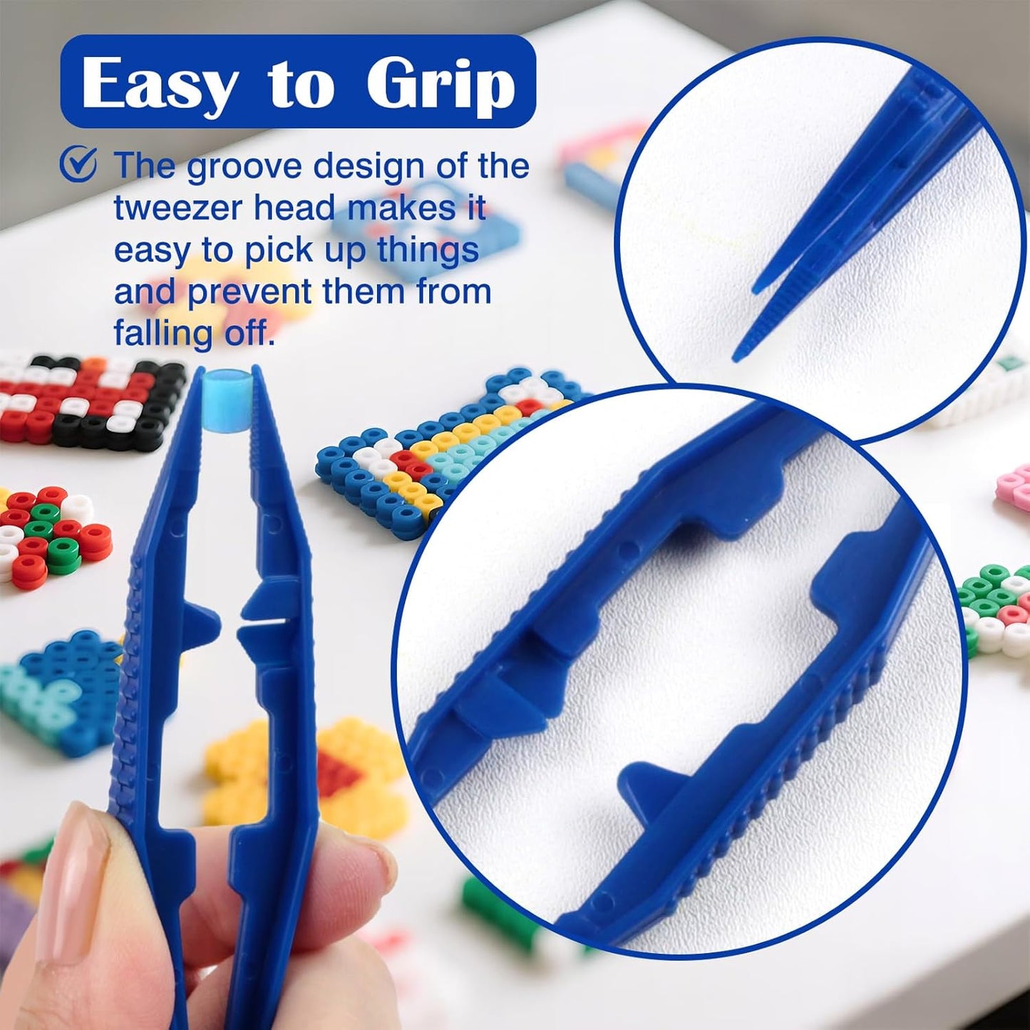 6-Piece Plastic Craft Tweezers for Kids – Non-Slip Bead & DIY Jewelry Making Tools (White, Pink, Blue, Yellow, Green)