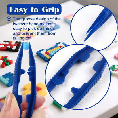 6-Piece Plastic Craft Tweezers for Kids – Non-Slip Bead & DIY Jewelry Making Tools (White, Pink, Blue, Yellow, Green)