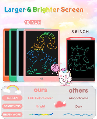 FLUESTON LCD Writing Tablet for Kids, 10 Inch Doodle Board, Colorful Drawing Pad for Toddler, Educational Travel Toy Gifts for 3-8 Year Old Girls Boys, Erase Lock Writing Board