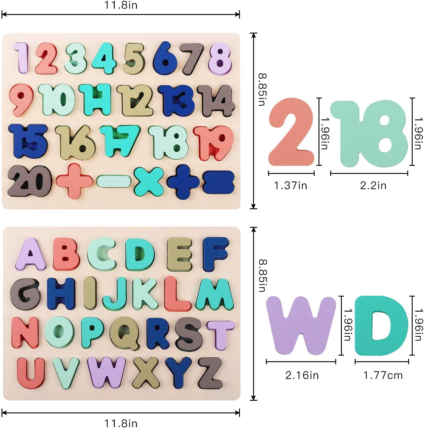 Wooden Puzzles for Toddlers, LENNYSTONE Wood Alphabet Number Shape Puzzles Kids Preschool Learning Toys for Boys Girls Ages 2 3 4 5 Year olds