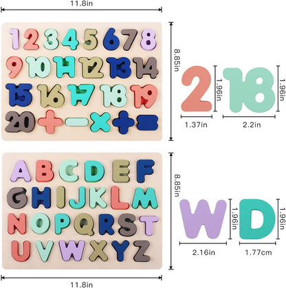 Wooden Puzzles for Toddlers, LENNYSTONE Wood Alphabet Number Shape Puzzles Kids Preschool Learning Toys for Boys Girls Ages 2 3 4 5 Year olds