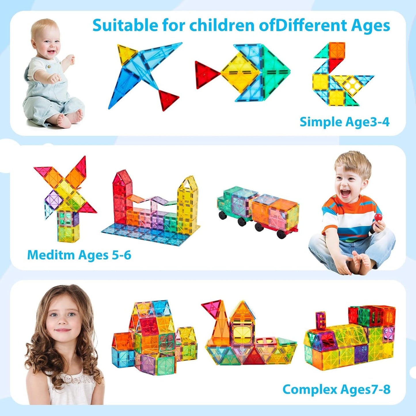 Anbalulu Magnetic Building Tiles,Magnet Building Set,Magnetic Blocks, 3D STEM Stacking Toys, Magnets Toy for Kids Boys Girls