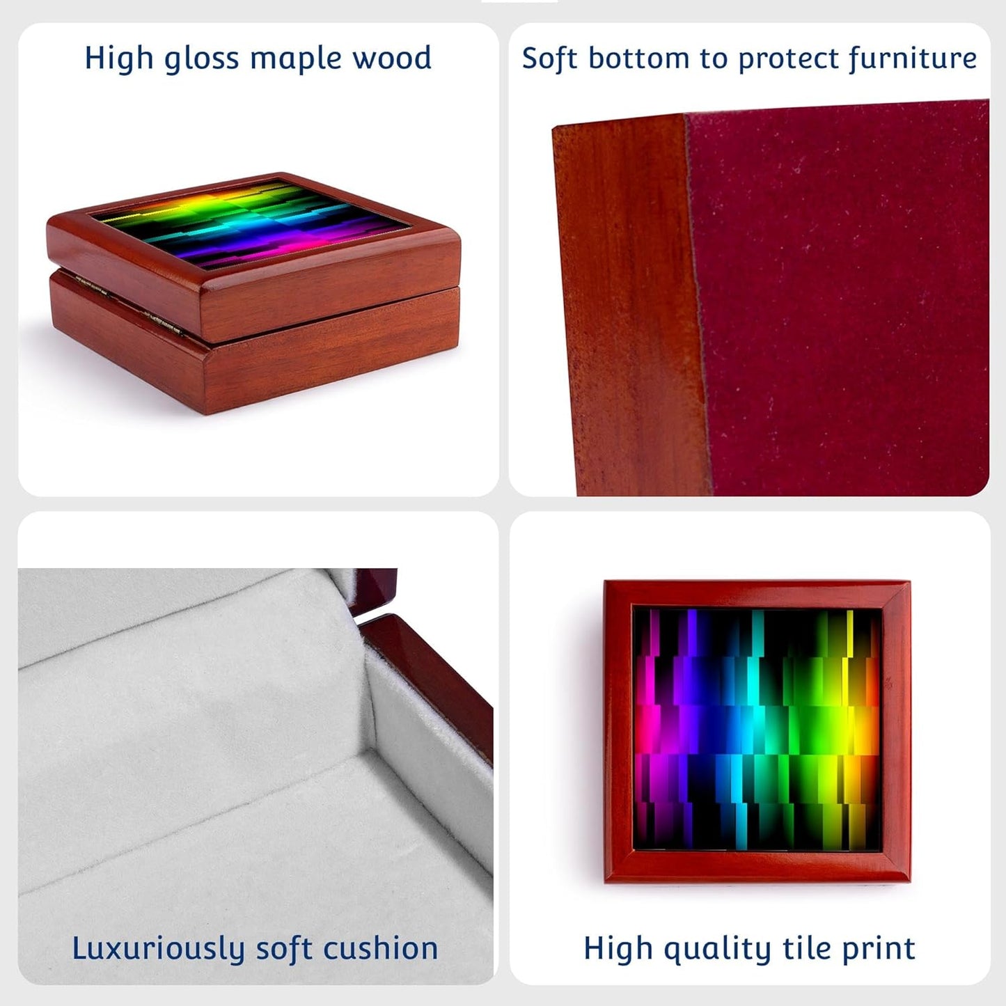 3dRose Prism Fractions a spectrum of colors displayed in geometric section Jewelry Box 7 x 7 inch with 4 inch tile