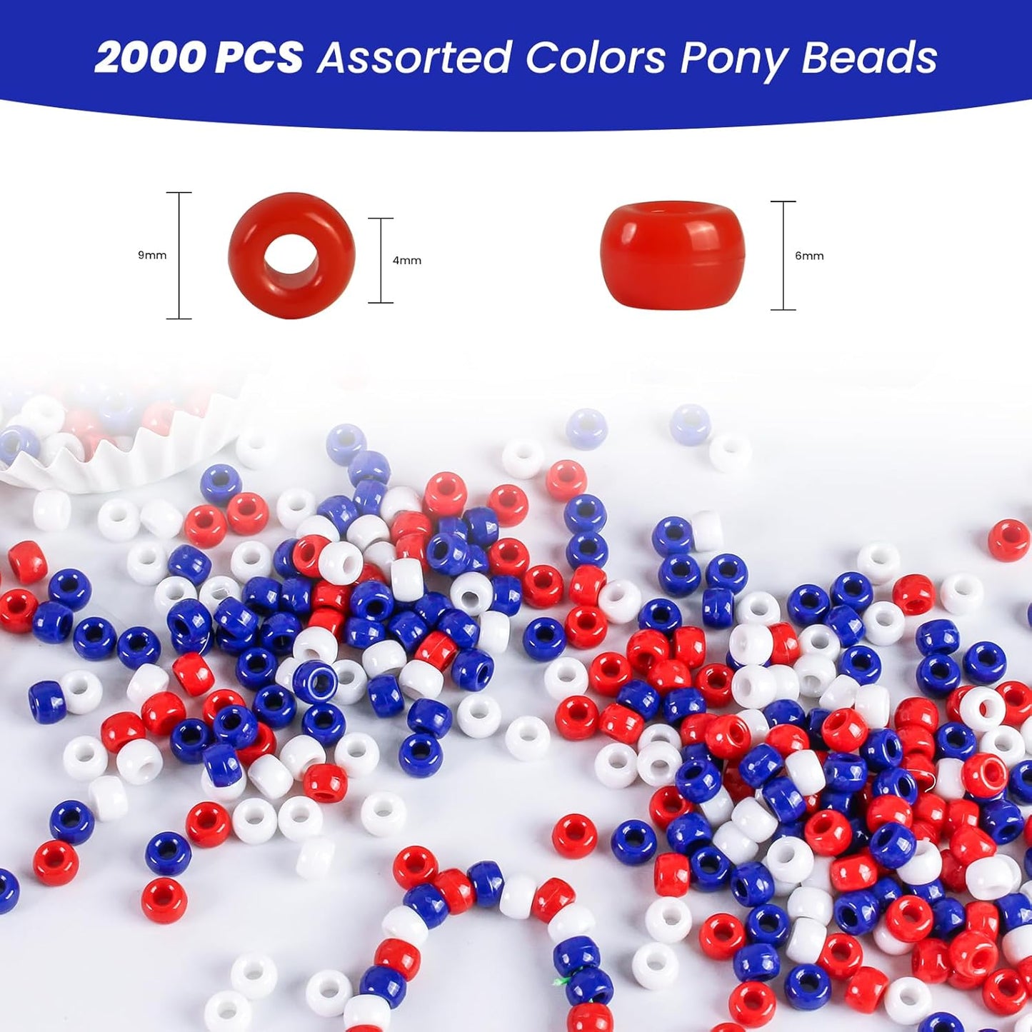 2000 Pcs Multi-Colored Glitter Pony Beads, 6x9mm, Round, Acrylic, Loose Beads, Perfect for Bracelets, Jewelry Making, Crafts