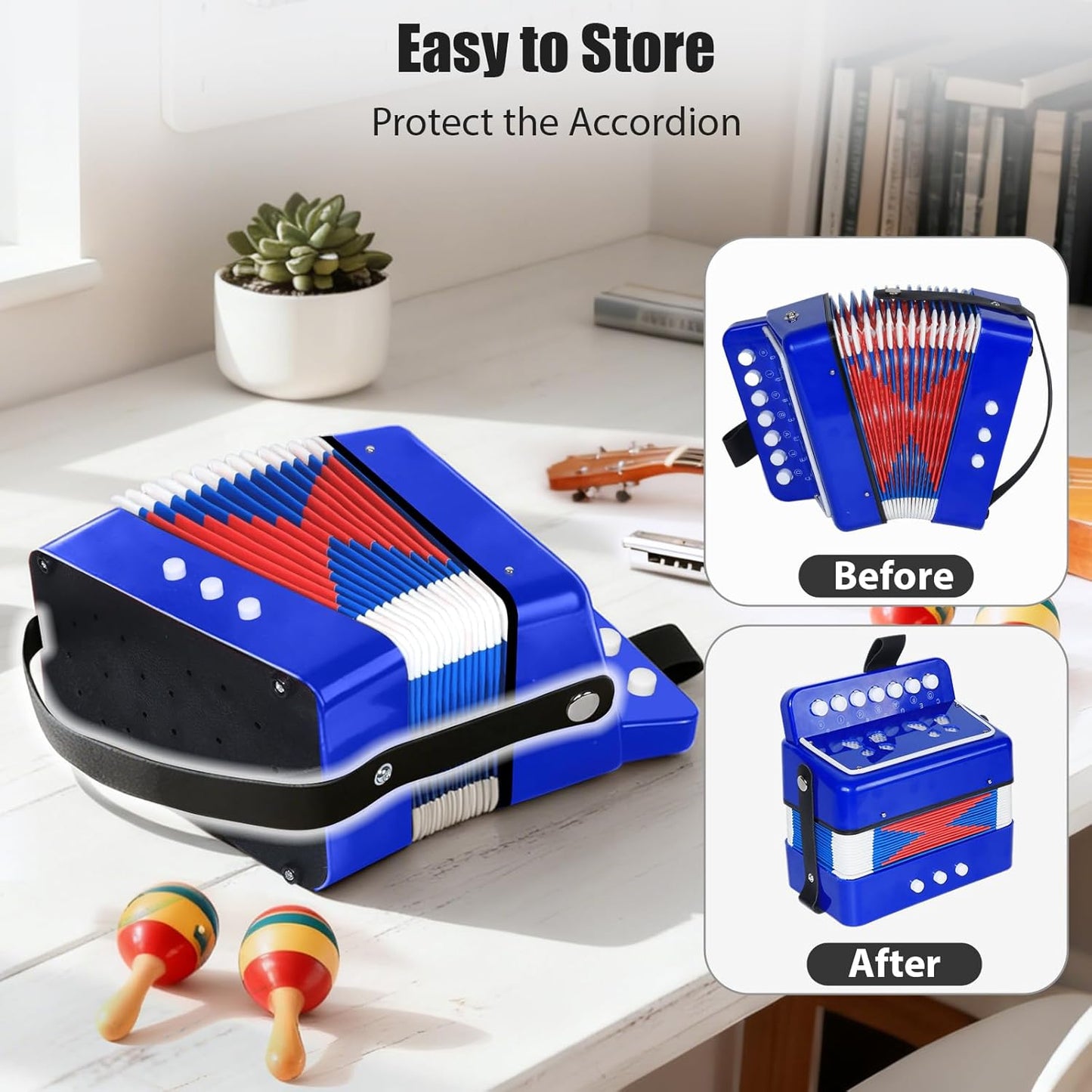 AZEAM Kids Accordion, Toy Accordion for Ages 3 5 9 7 10 12 Child Children Toddlers Beginners Kids Musical Instruments 10 Keys Button Small Lightweight for Boy Girls Christmas（Black）