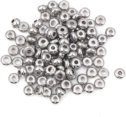 BEADIA Stainless Steel Spacer Beads 3x2.5mm Round Loose Charm Caps Beads for DIY Jewelry Making 100pcs with 1mm Hole