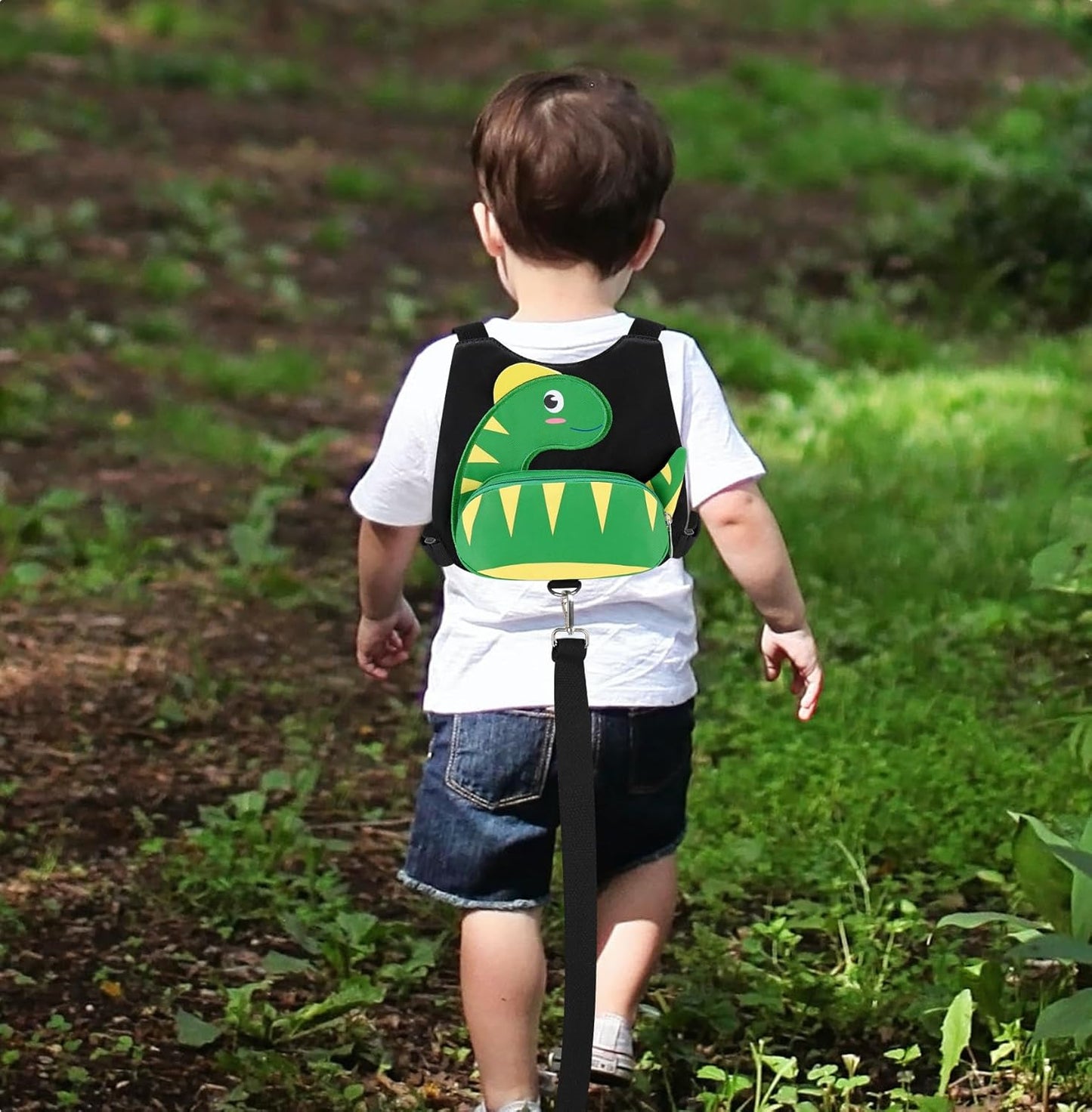 3 in 1 Toddler Harness Leash + Baby Anti Lost Wrist Link, Accmor Cute Dinosaur Child Safety Harness Tether, Kids Walking Wristband Assistant Strap Belt for Parent Boys Outdoor Activity (Black)