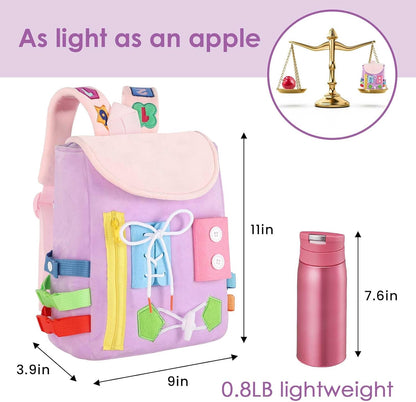 Busy Board - Toddler Backpack with Buckles and Learning Activity Toys - Develop Fine Motor Skills and Basic Life Skills - Learn to Tie Shoes - Children's Travel Toy