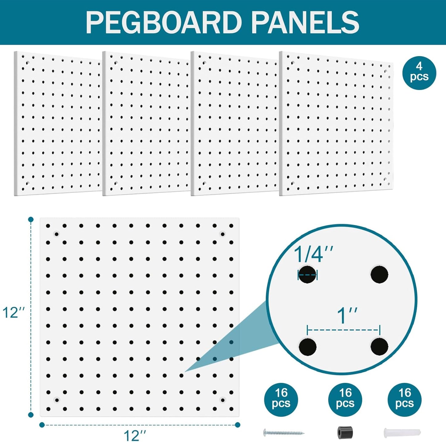 Peg Board Kit, Includes Pegboard and Accessories,with Hooks and Bins,Peg Board Wall Organizer for Office,Ornaments Display,Crafts Organization (66, White)