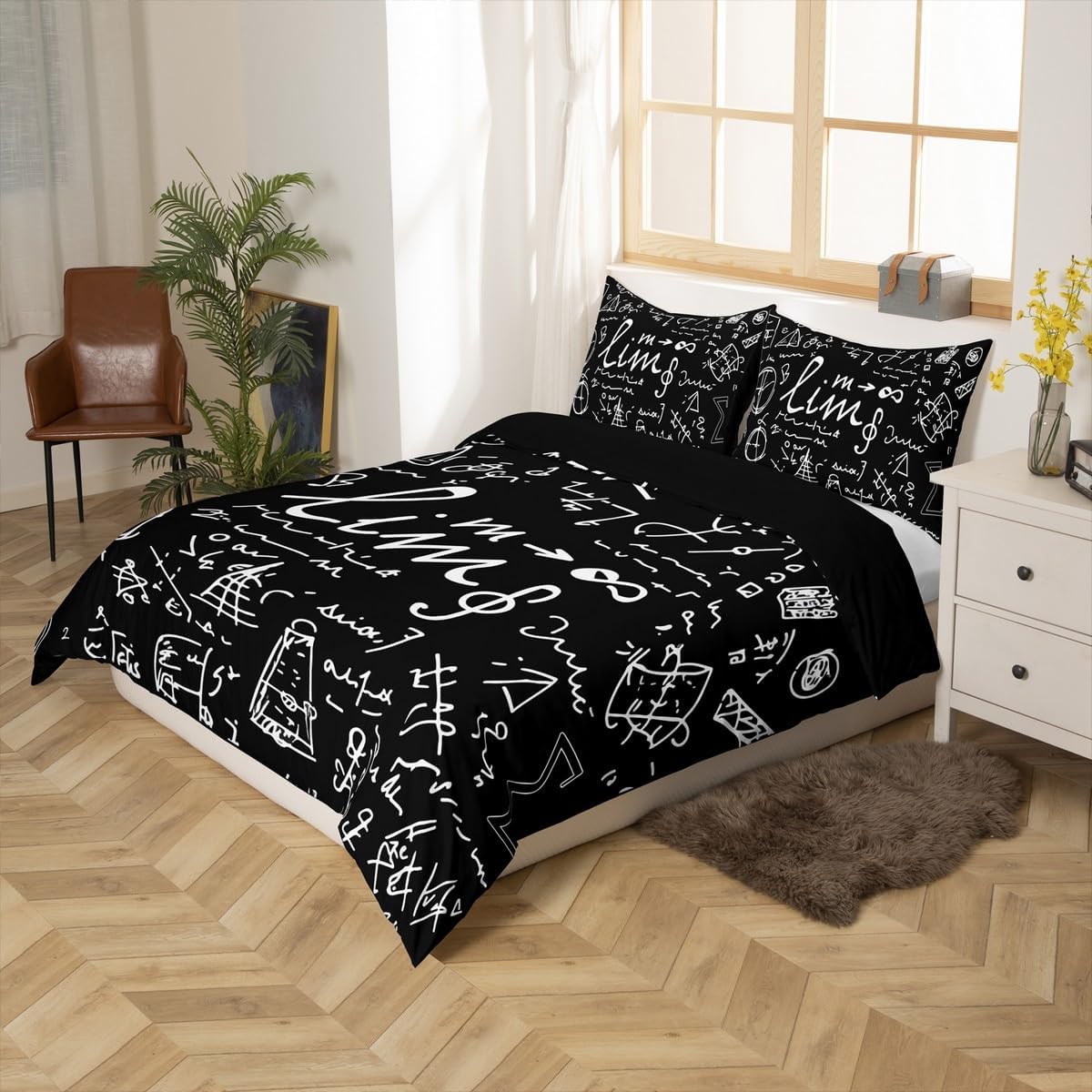 Erosebridal Science Theme Bedding Set Queen Size for Boys Girls Chemistry Periodic Table Print Duvet Cover Chemical Subject Theme Comforter Cover Teens Kids Math Science Atyle Bedspread Cover 3 Pcs