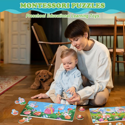 Wooden Peg Puzzles for Toddlers 1-3, 2 Pcs Montessori Puzzles, Animal & Sea Themes Puzzles, Great Preschool Educational Learning Gifts for Girls and Boys