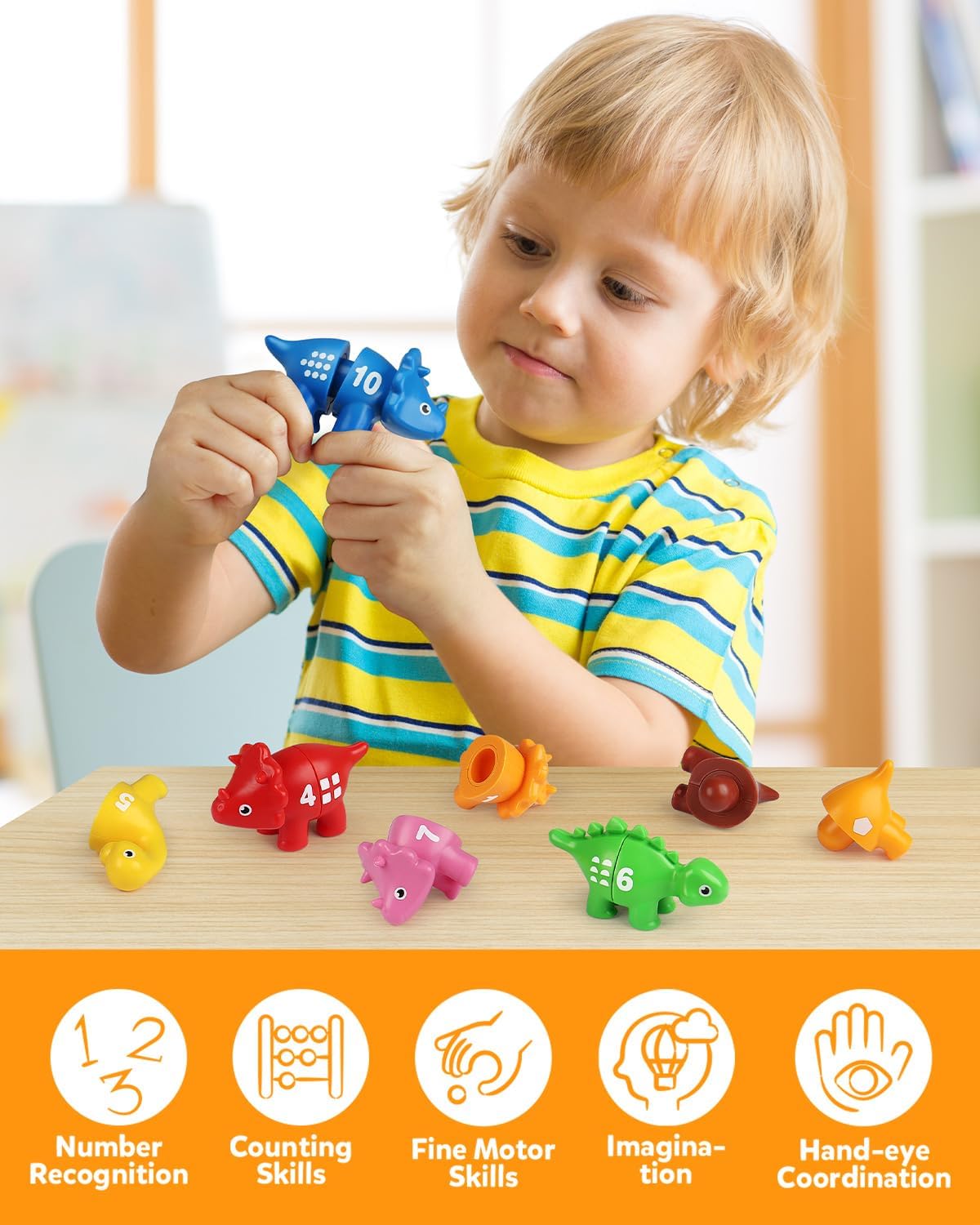 Coogam Number Matching Toy Set, 10pcs Double-Sided Animal Number Counting Game, Preschool Montessori Fine Motor Skill Mathematics Educational Toys for 3 4 5 Year