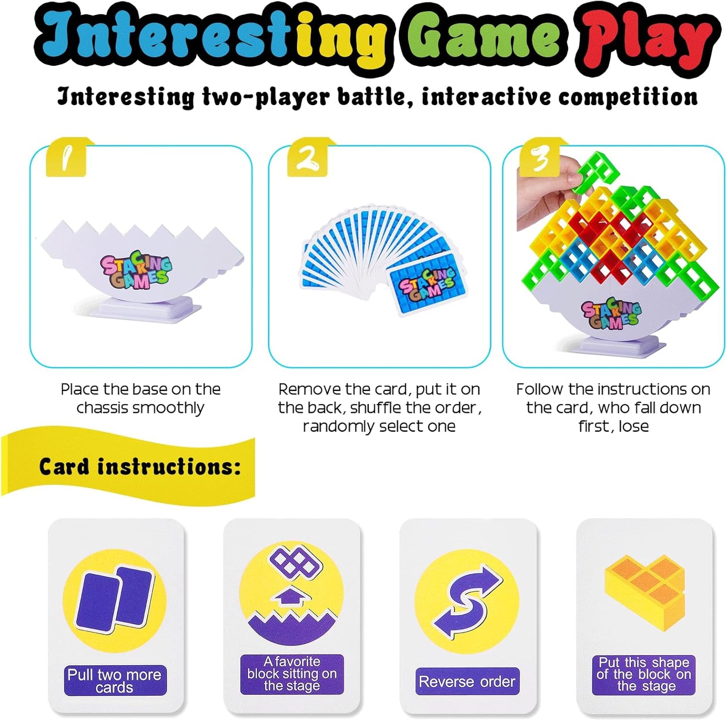 CERBONNY 48Pcs Tetra Tower Stacking Blocks Game, Board Games for Families, Parties, Travel and Team Building, Suitable for 1-4 Players Kids & Adults Toys