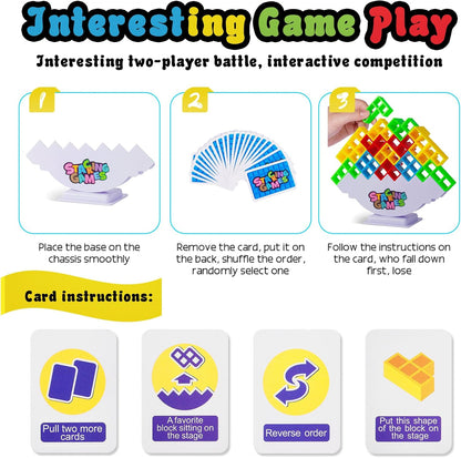 CERBONNY 48Pcs Tetra Tower Stacking Blocks Game, Board Games for Families, Parties, Travel and Team Building, Suitable for 1-4 Players Kids & Adults Toys