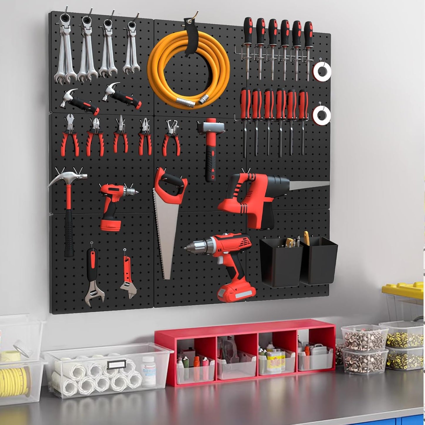 Peg Board, 4PCS Metal Pegboard Wall Organizer. Heavy Duty Pegboard, Peg Boards, Pegboard for Walls, White Pegboard for Garage Craft Room Workbench Office Kitchen Tool Organization, 12"*12"