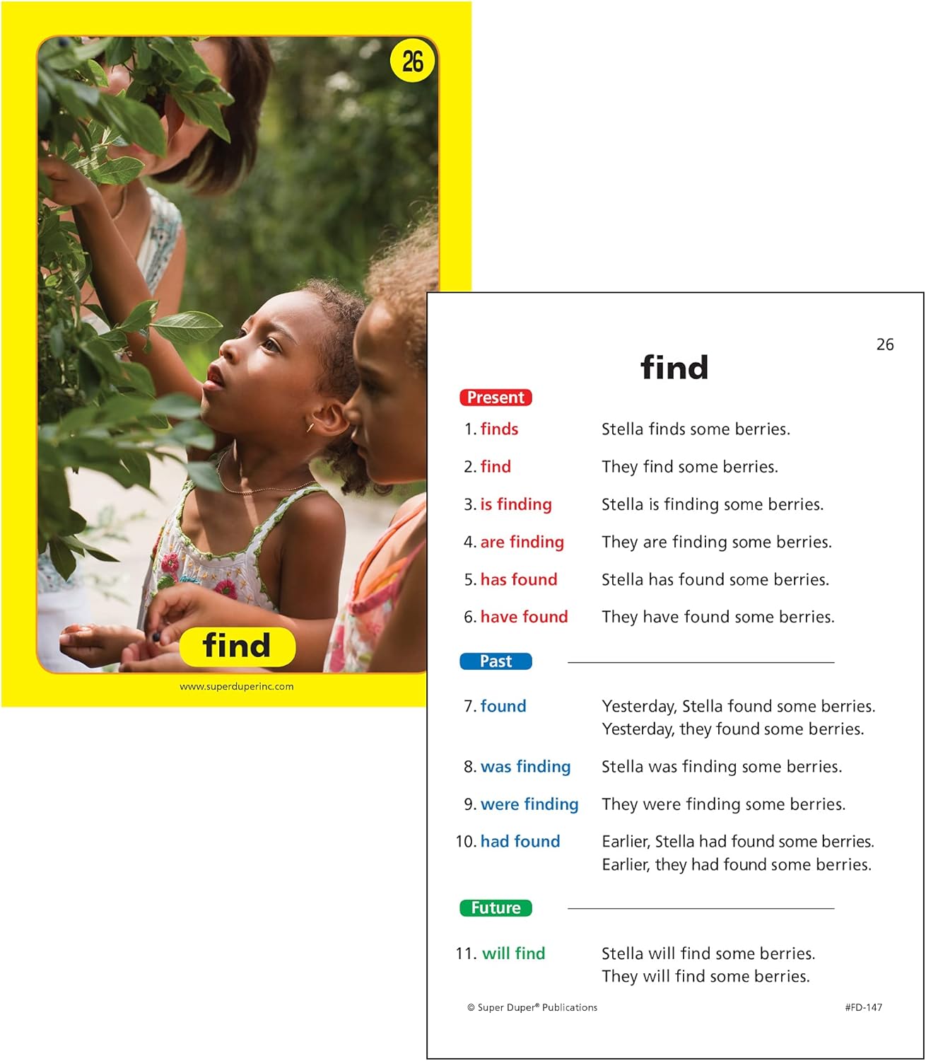 Super Duper Publications | Irregular Verbs in Sentences Photo Fun Deck Flash Cards | Educational Learning Resource for Children