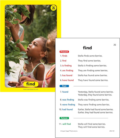 Super Duper Publications | Irregular Verbs in Sentences Photo Fun Deck Flash Cards | Educational Learning Resource for Children