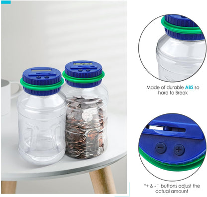 Large Piggy Bank for Adults Kids, Vcertcpl Digital Coin Counting Bank with 1.8L Capacity, Great Coin Bank Money Jar for Adults Kids with Saving Goals, Bank for All US Coins (Green B)