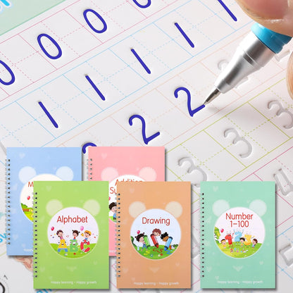 Grooved Magic Practice Copybook, Reusable Writing Practice Book, for Preschool Kids Age 3-8 Calligraphy (5 Books with 40 Pens) (Colorful)