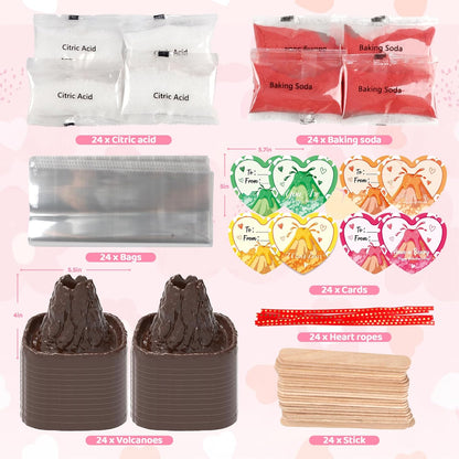 Valentines Day Large Volcano Science Kit - 24 Pack Valentines Day Gift Cards for Kids, Volcano Erupting Experiment Toys STEM Educational Toys for Classroom Exchange School Activities Party Favors