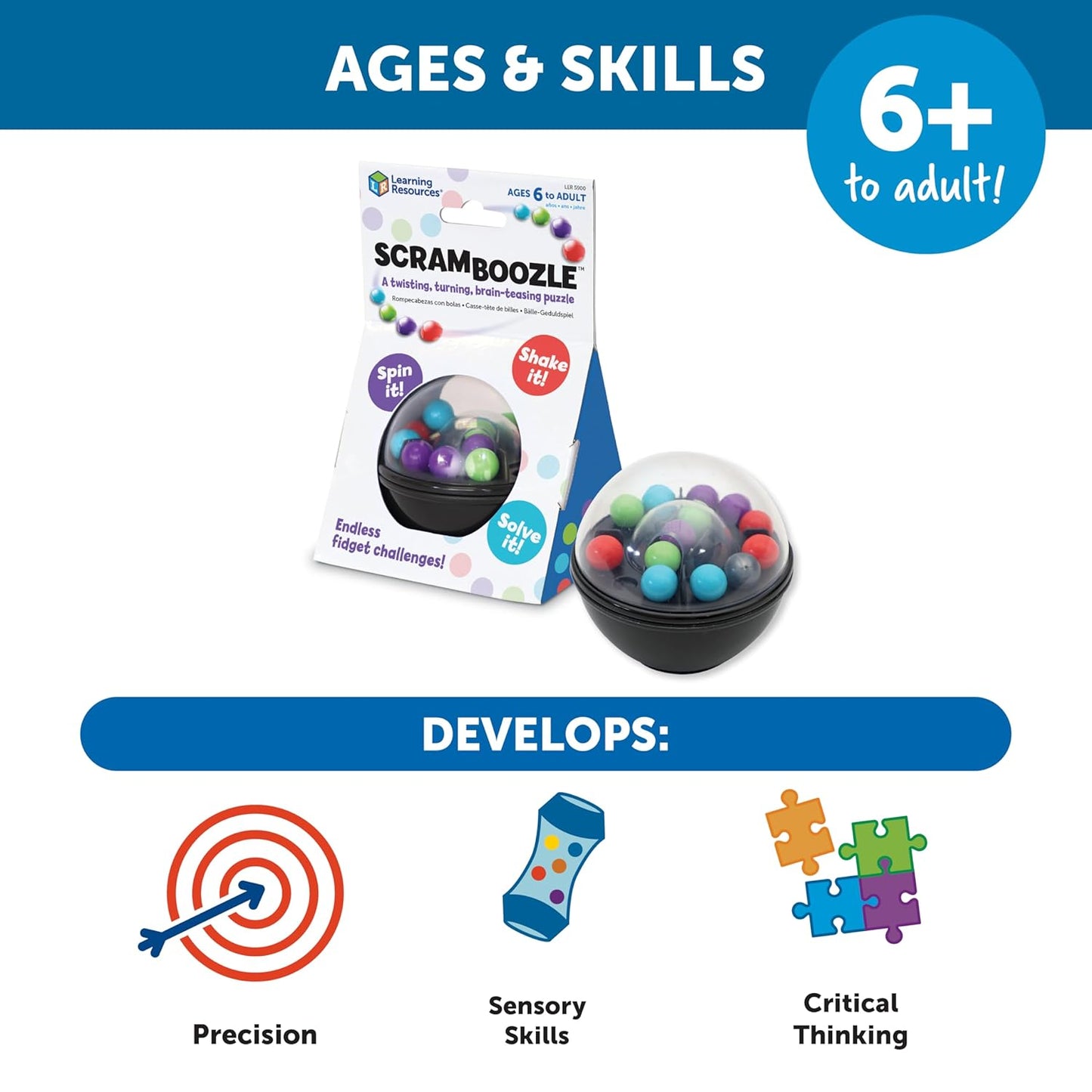 Learning Resources Scramboozle Puzzle Ball - 3D Brain Teasers for Kids and Adults, Puzzles for Teens, Boosts Critical Thinking and Problem Solving, Travel Games, Fidget Toys, Gifts for Boys and Girls