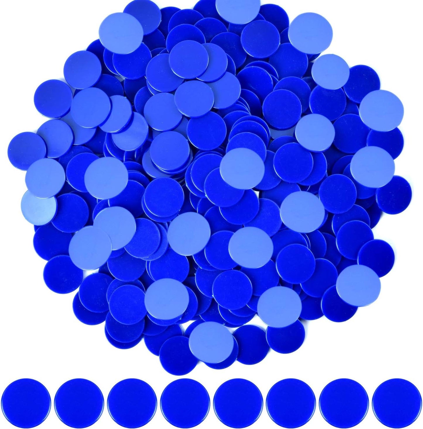 Coopay 300 Pieces Plastic Learning Counters Disks Bingo Chip Counting Discs Markers for Math Practice and Poker Chips Game Tokens,1 Inch (Blue Style 1)