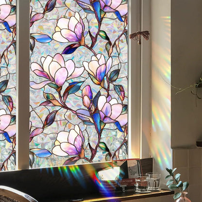 Flower Stained Glass Window Film Decorative Static Cling Stickers Sun Blocking Privacy Decals for Home Car White Lily